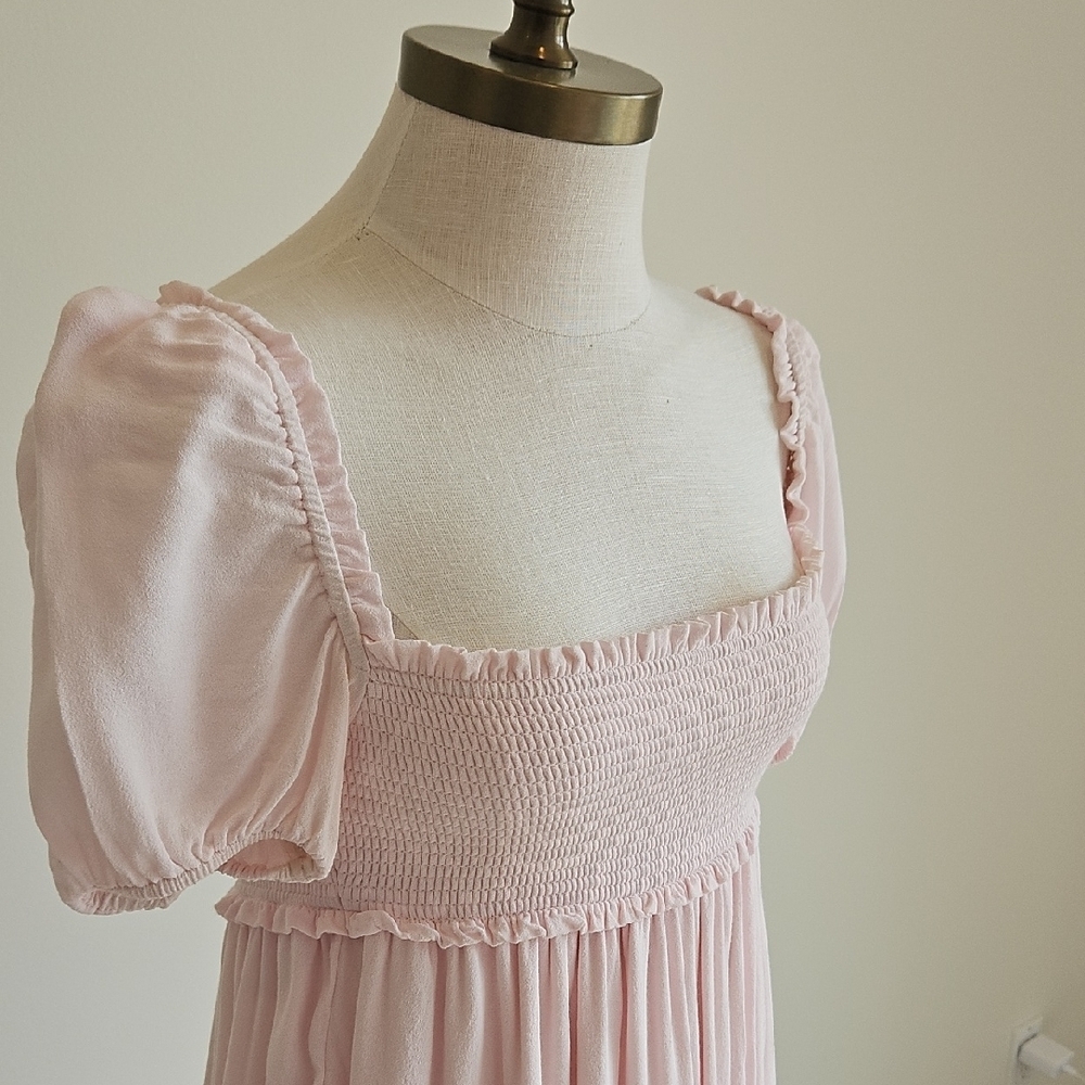 Aritzia Sundeh Baby Pink Smocked Mini Dress - Picture 2 of 4